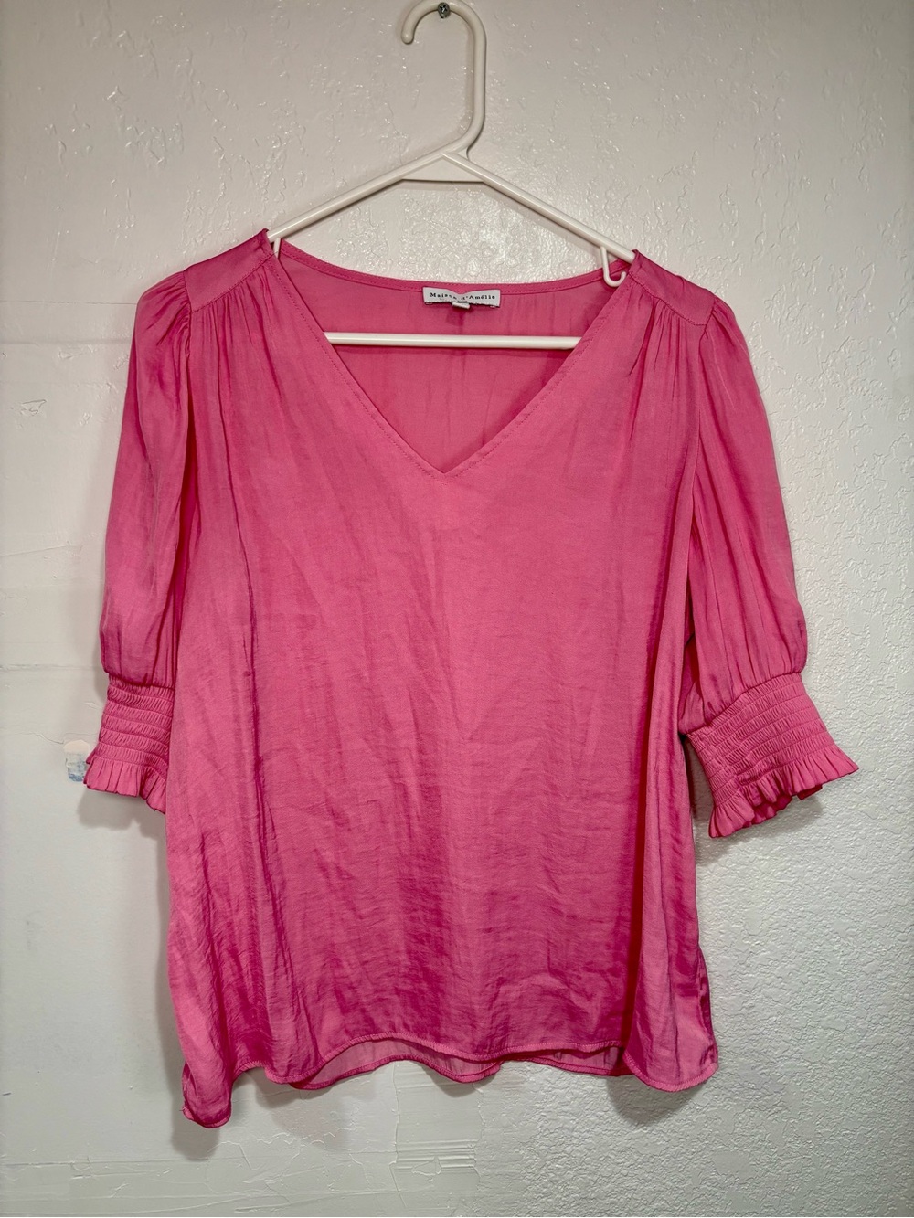 Maison d’Amélie Paris Pink V-Neck Puff Sleeve Blouse